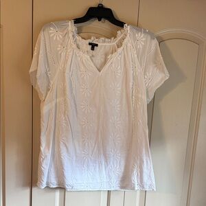 Talbots White Embroidered Blouse